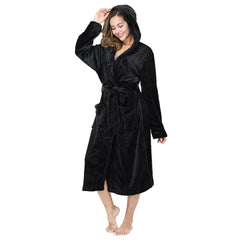 Womens Long Robes Plush Fleece Nightgown Thick Hooded