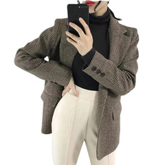 Houndstooth Retro Loose Slimming Woolen Blazer
