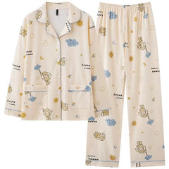 Women's Cotton Pajamas Long Sleeve Trousers Suit