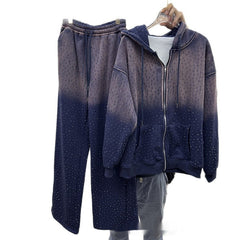 Hooded Loose Long Sleeves Zipper Jacket Waist Pants Suit