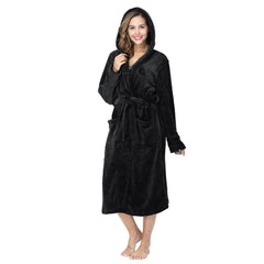 Womens Long Robes Plush Fleece Nightgown Thick Hooded