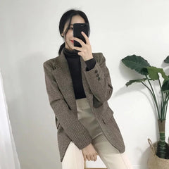 Houndstooth Retro Loose Slimming Woolen Blazer