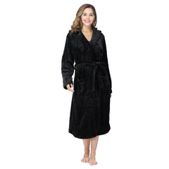 Womens Long Robes Plush Fleece Nightgown Thick Hooded