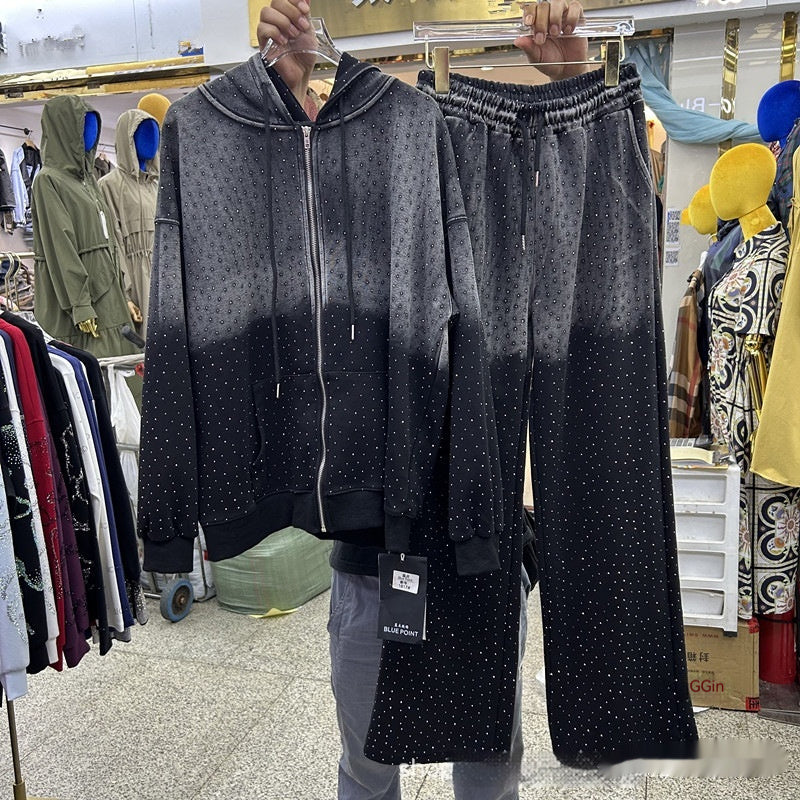 Hooded Loose Long Sleeves Zipper Jacket Waist Pants Suit