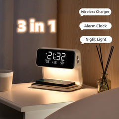 3 In 1 Bedside Lamp Wireless Charging LCD Screen