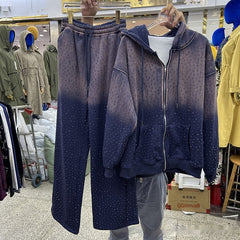 Hooded Loose Long Sleeves Zipper Jacket Waist Pants Suit