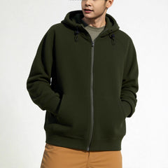 Solid Color Full Zipper Hooded Jacket Men's Sweater